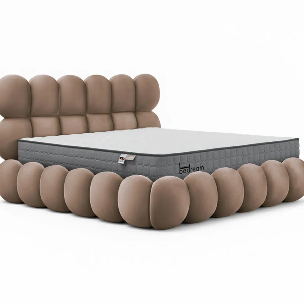 Pack Lit-coffre design boule Bilbola + Matelas Bedream 180x200cm Velours Taupe