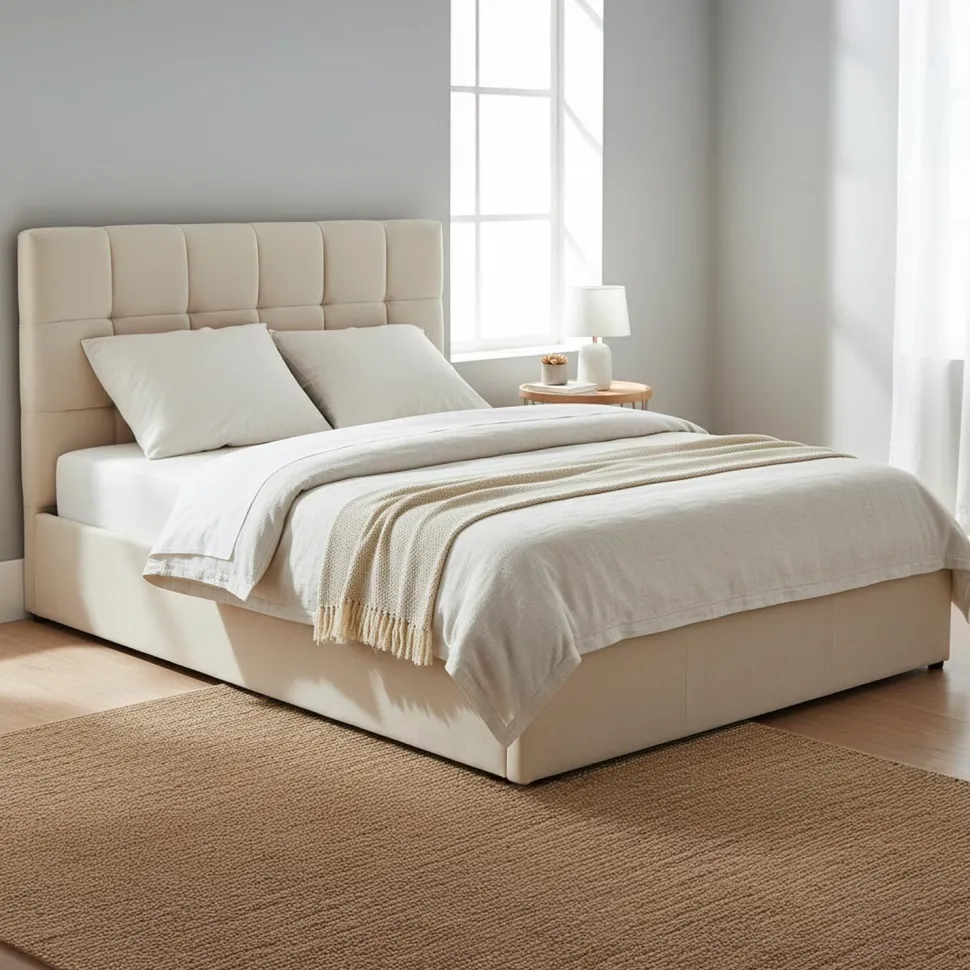 Pack Lit-coffre Luftani + Matelas Bedream 140x190cm Velours Beige