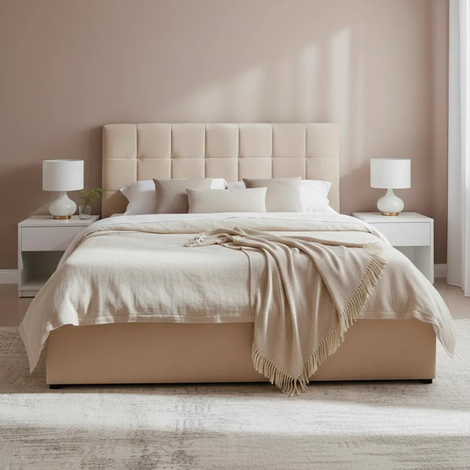 Pack Lit-coffre Luftani + Matelas Bedream 160x200cm Velours Beige