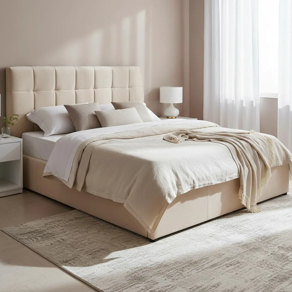 Pack Lit-coffre Luftani + Matelas Bedream 160x200cm Velours Beige
