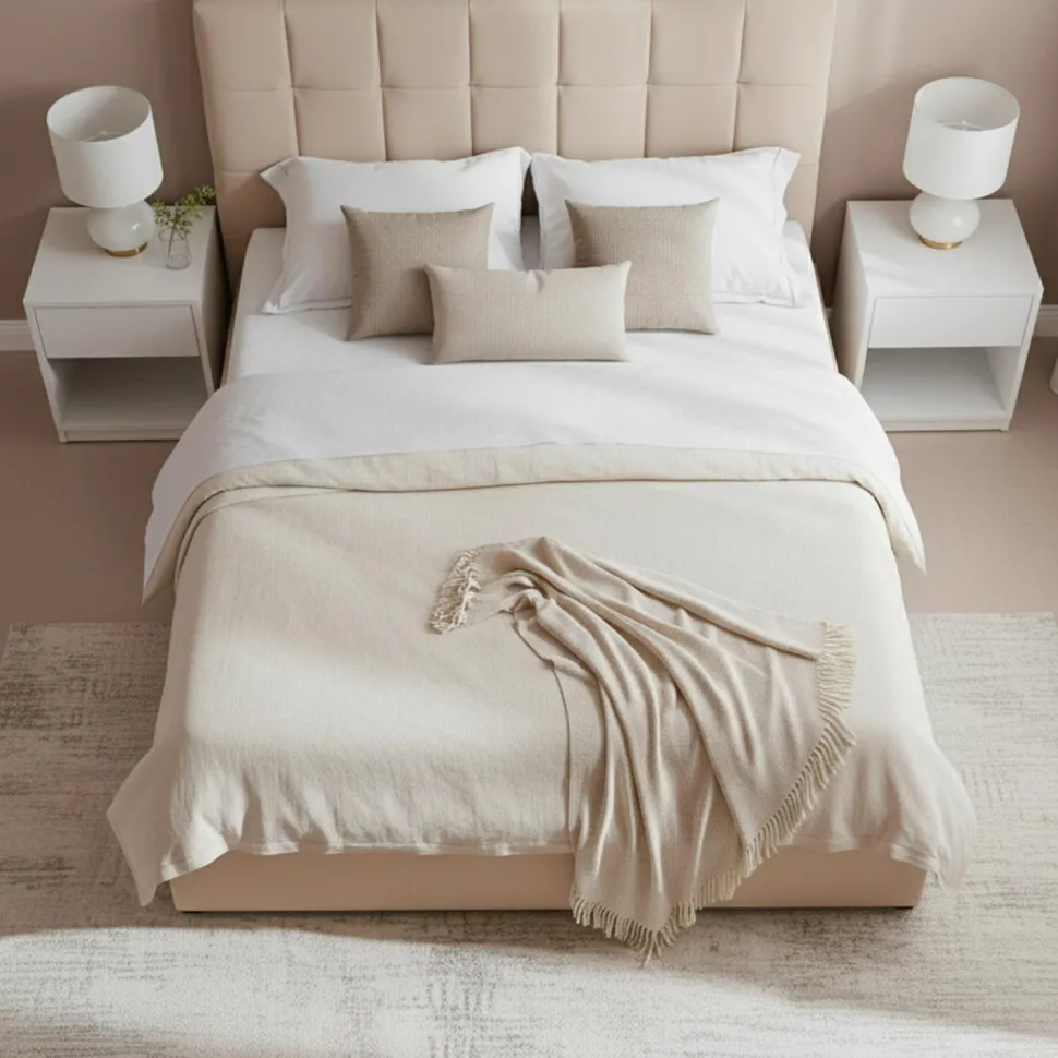 Pack Lit-coffre Luftani + Matelas Bedream 160x200cm Velours Beige