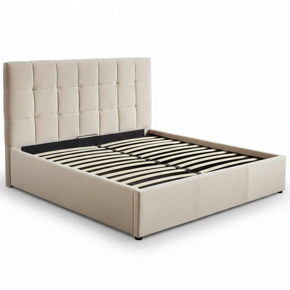 Pack Lit-coffre Luftani + Matelas Bedream 160x200cm Velours Beige