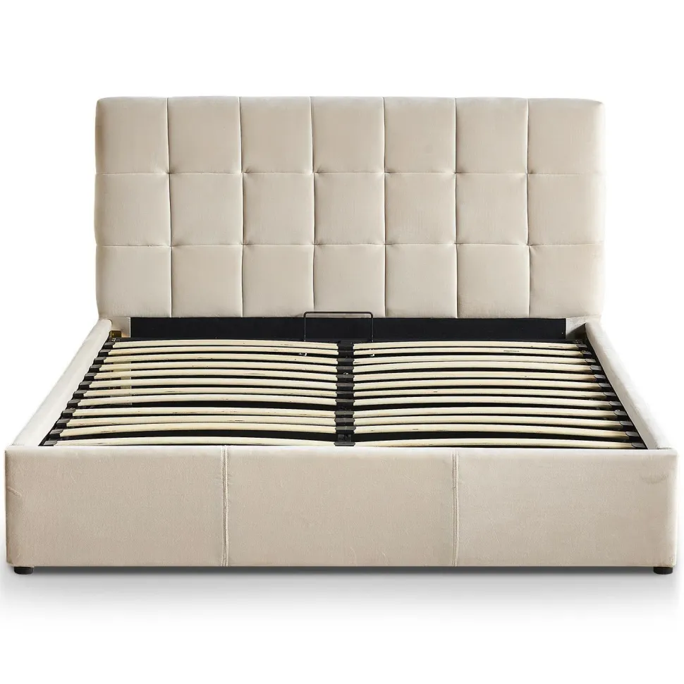 Pack Lit-coffre Luftani + Matelas Bedream 160x200cm Velours Beige