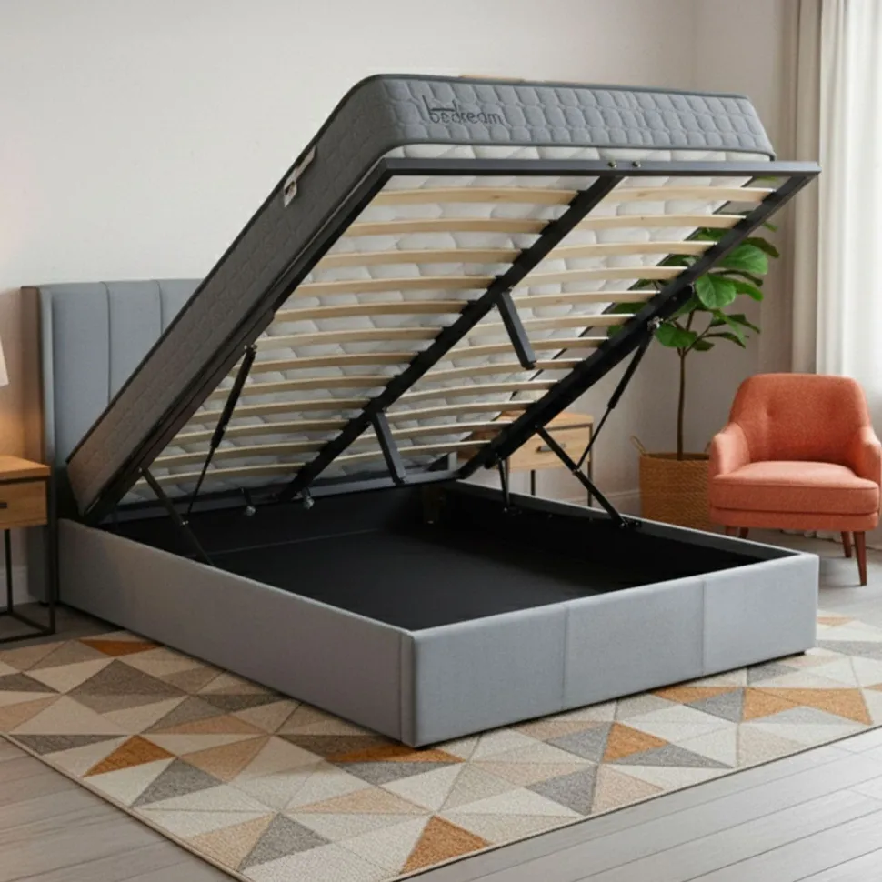 Pack Lit-coffre Magorial + Matelas Bedream 160x200cm Velours Gris