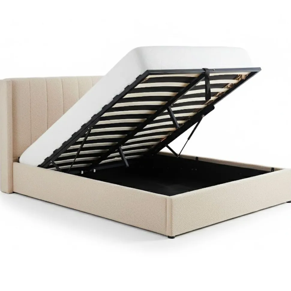 Pack Lit-coffre Magorial + Matelas Bedream 180x200cm Tissu bouclette Crème