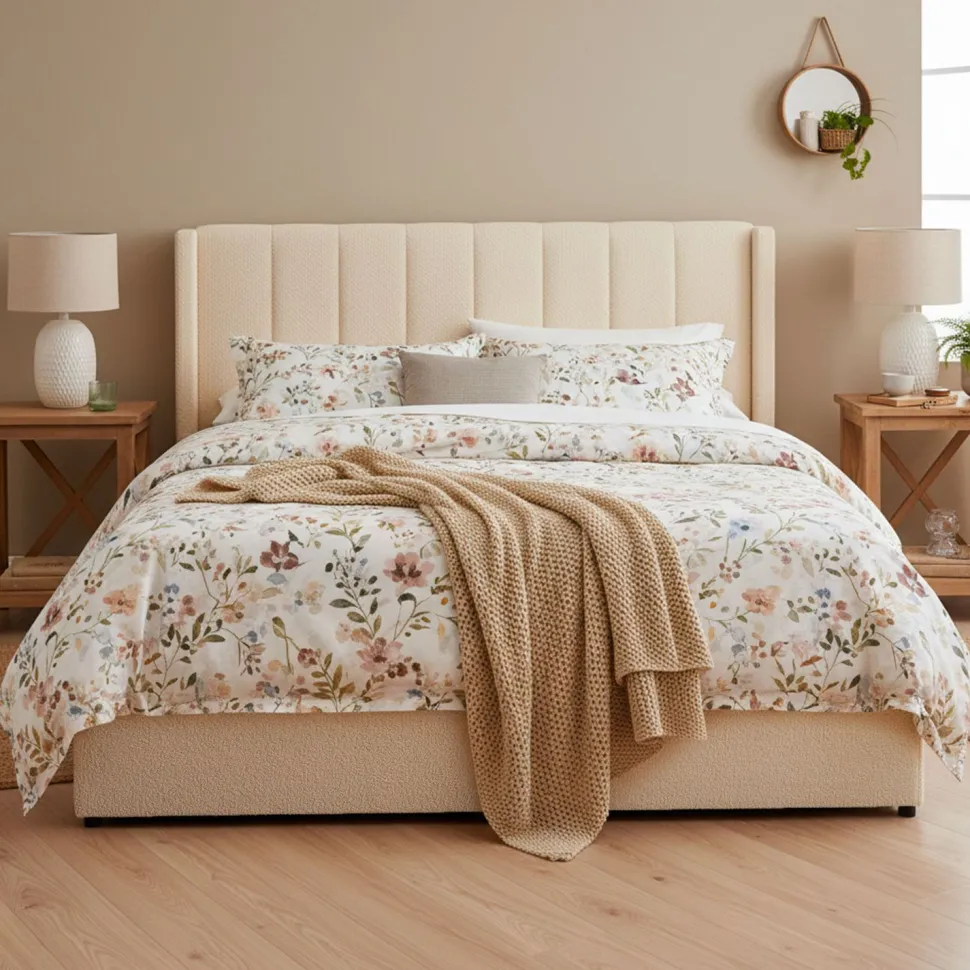 Pack Lit-coffre Magorial + Matelas Bedream 180x200cm Tissu bouclette Crème