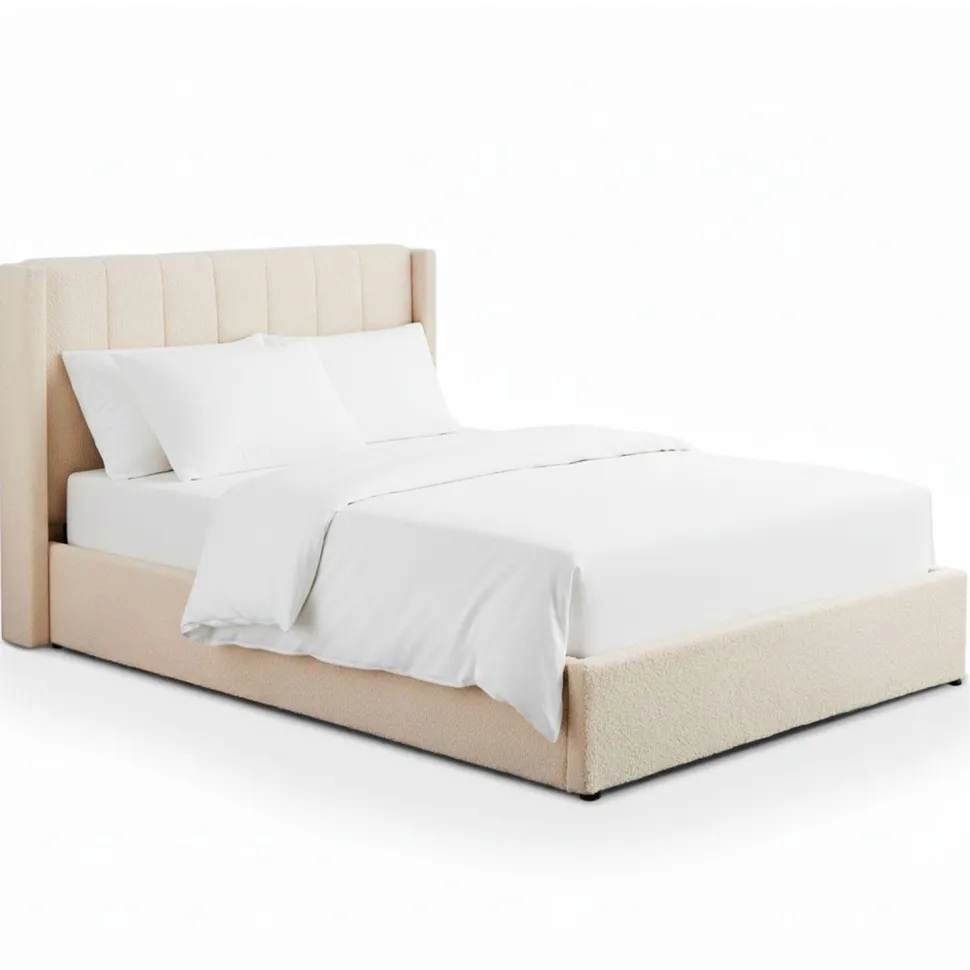 Pack Lit-coffre Magorial + Matelas Bedream 160x200cm Tissu bouclette Crème