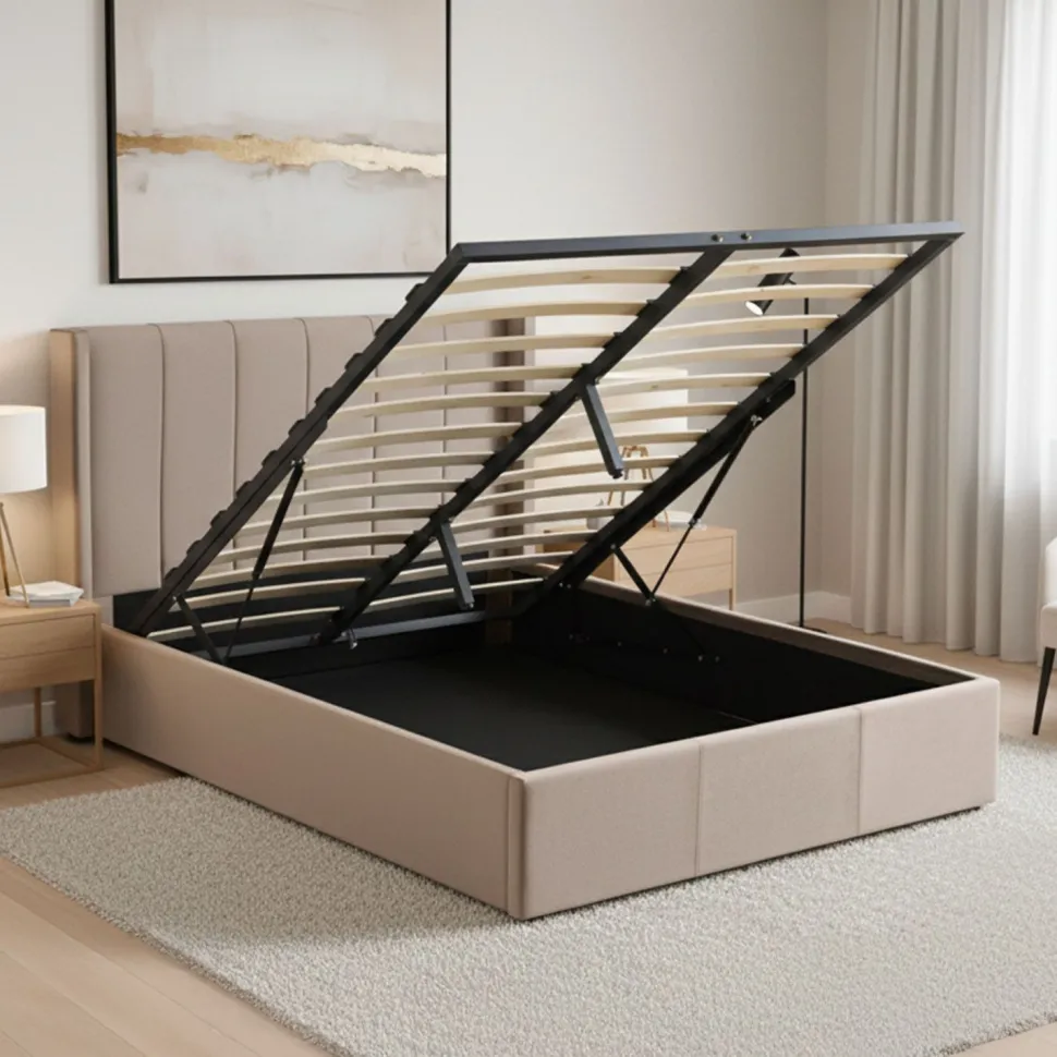Pack Lit-coffre Magorial + Matelas Bedream 140x190cm Velours Taupe