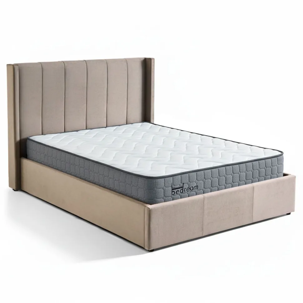 Pack Lit-coffre Magorial + Matelas Bedream 140x190cm Velours Taupe