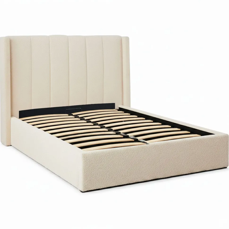 Pack Lit-coffre Magorial + Matelas Bedream 140x190cm Tissu bouclette Crème