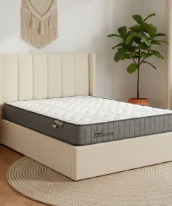 Pack Lit-coffre Magorial + Matelas Bedream 140x190cm Tissu bouclette Crème