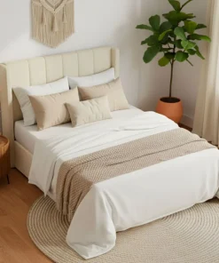 Pack Lit-coffre Magorial + Matelas Bedream 140x190cm Tissu bouclette Crème