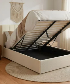 Pack Lit-coffre Magorial + Matelas Bedream 140x190cm Tissu bouclette Crème