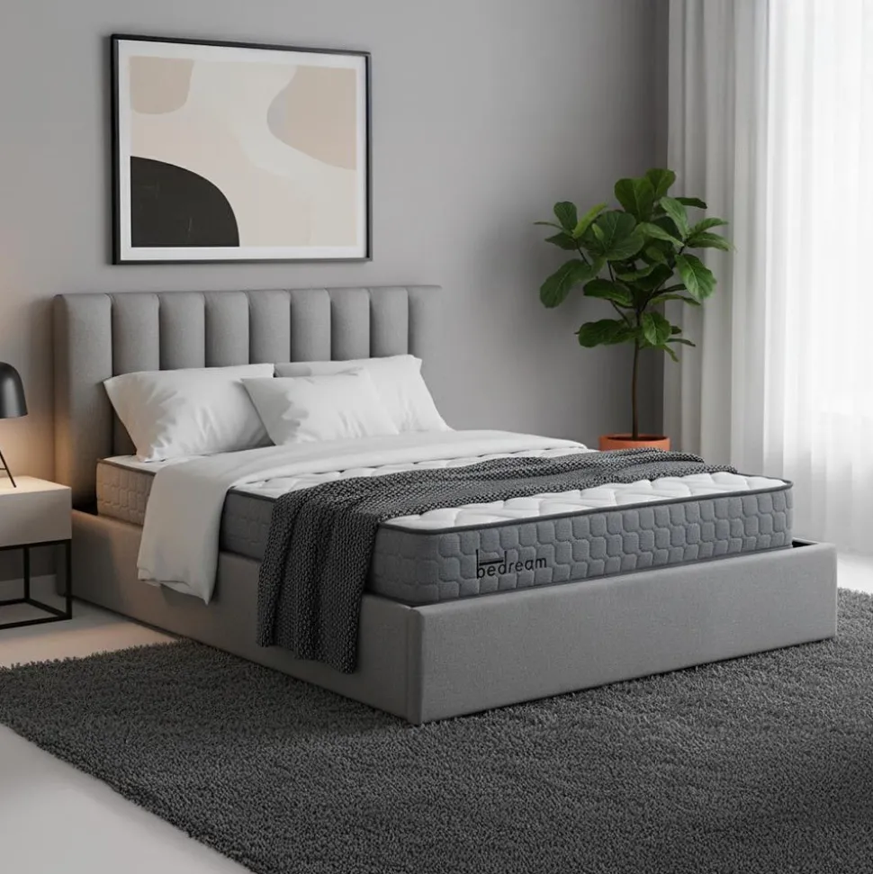 Pack Lit-coffre Songe + Matelas Bedream 160x200cm Tissu Gris