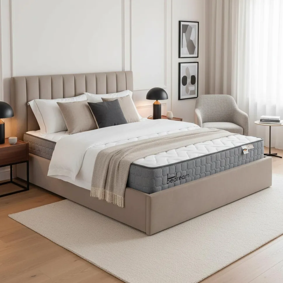 Pack Lit-coffre Songe + Matelas Bedream 180x200cm Velours Taupe