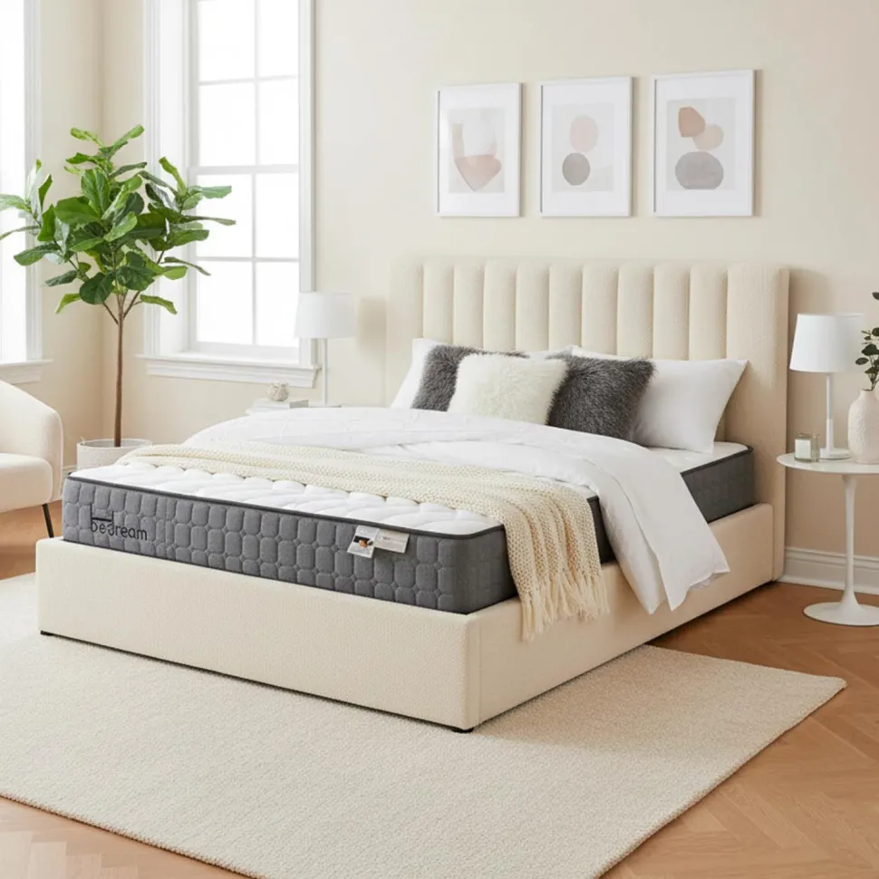 Pack Lit-coffre Songe + Matelas Bedream 180x200cm Tissu bouclette Beige