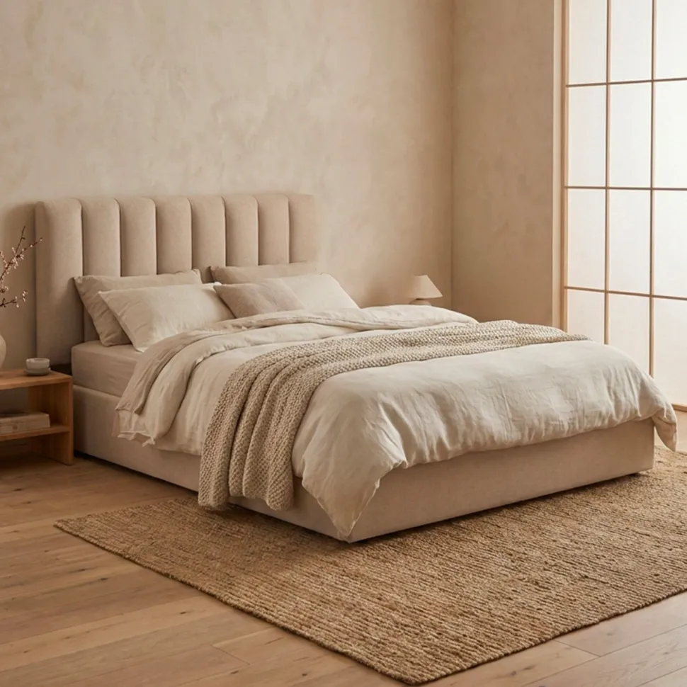 Pack Lit-coffre Songe + Matelas Bedream 160x200cm Tissu Beige