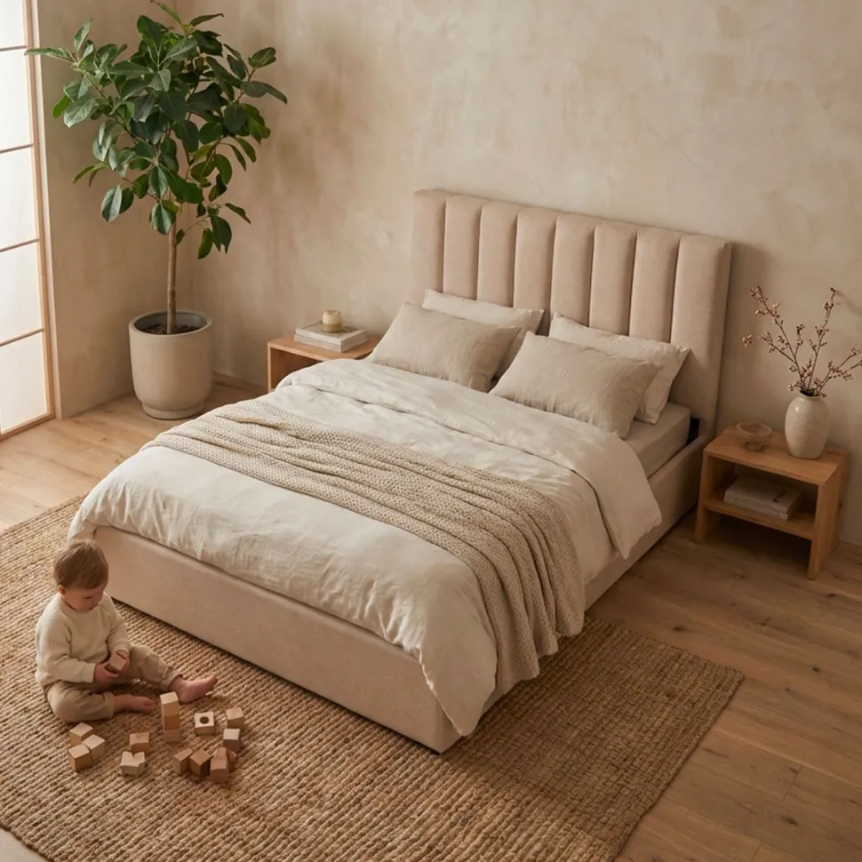 Pack Lit-coffre Songe + Matelas Bedream 160x200cm Tissu Beige