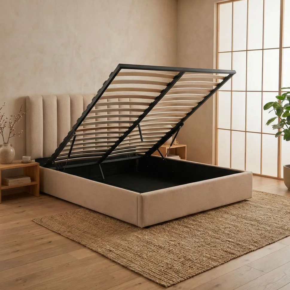 Pack Lit-coffre Songe + Matelas Bedream 160x200cm Tissu Beige