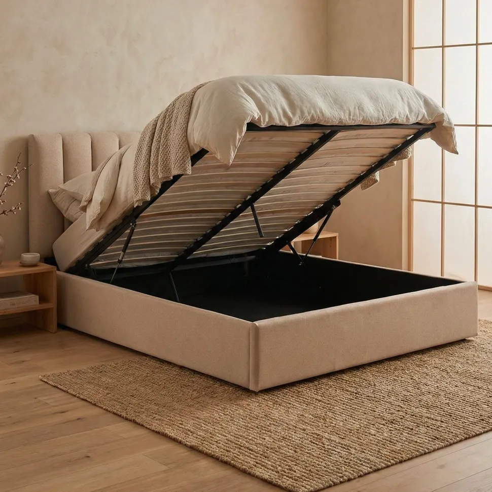 Pack Lit-coffre Songe + Matelas Bedream 160x200cm Tissu Beige