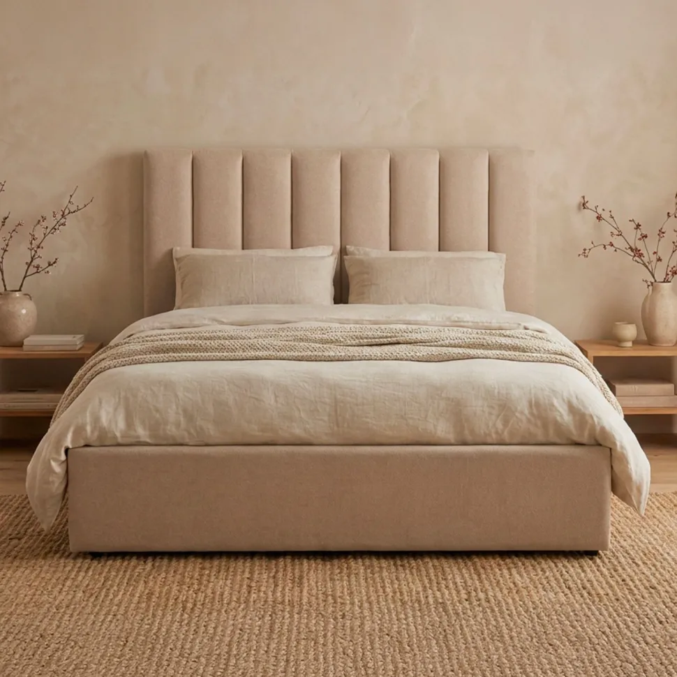 Pack Lit-coffre Songe + Matelas Bedream 160x200cm Tissu Beige
