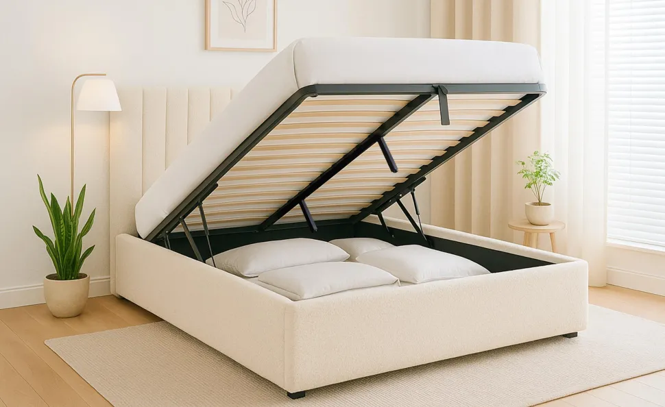 Pack Lit-coffre Songe Matelas Bedream 160x200cm Tissu bouclette Beige