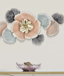 Panneau décoratif 3D fleurs et feuilles Fer Multicolore