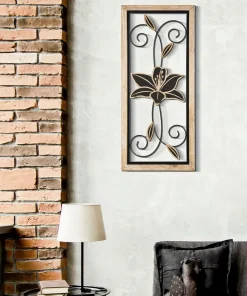 Panneau décoratif 3D Koman Métal Noir et Bois Marron