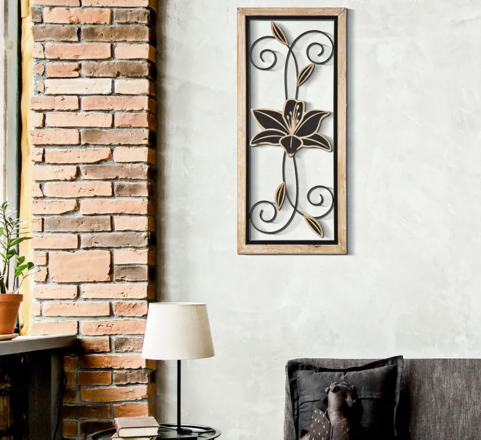 Panneau décoratif 3D Koman Métal Noir et Bois Marron