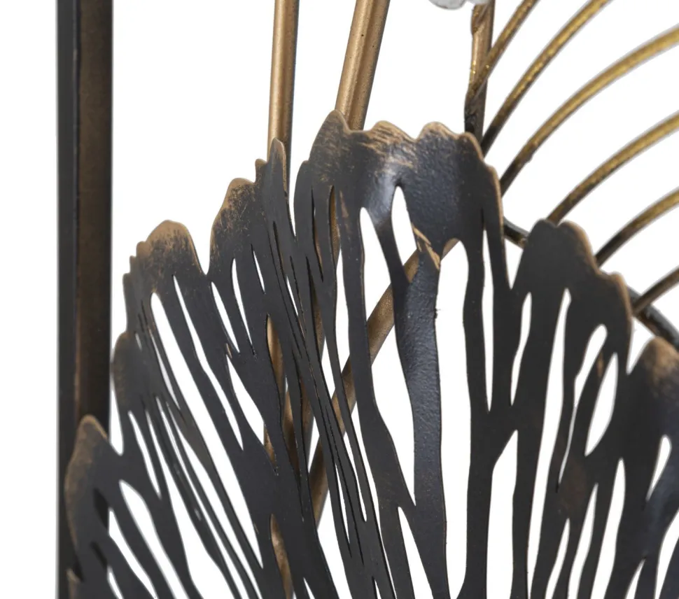 Panneau décoratif en métal motifs géométriques et floraux noir et doré