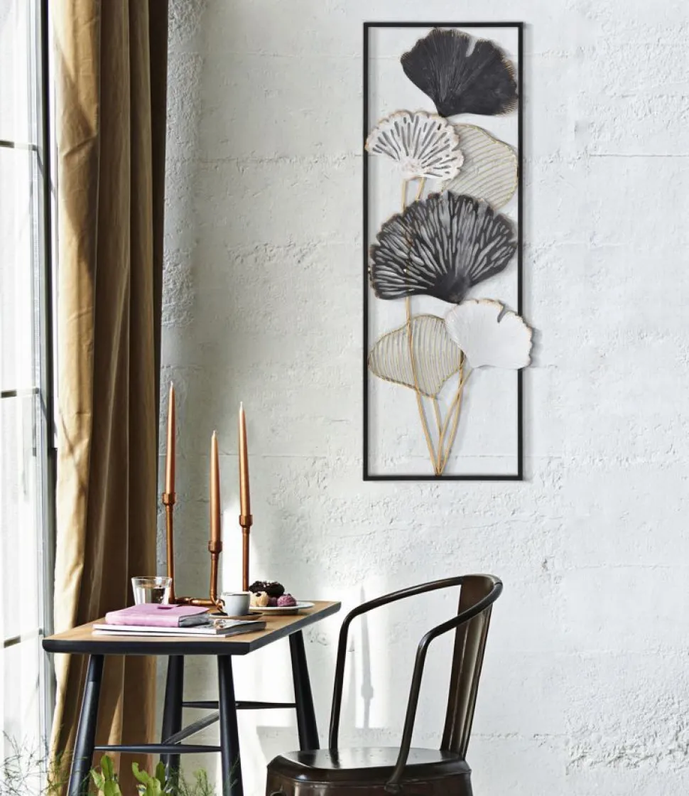 Panneau décoratif en métal motifs géométriques et floraux noir et doré