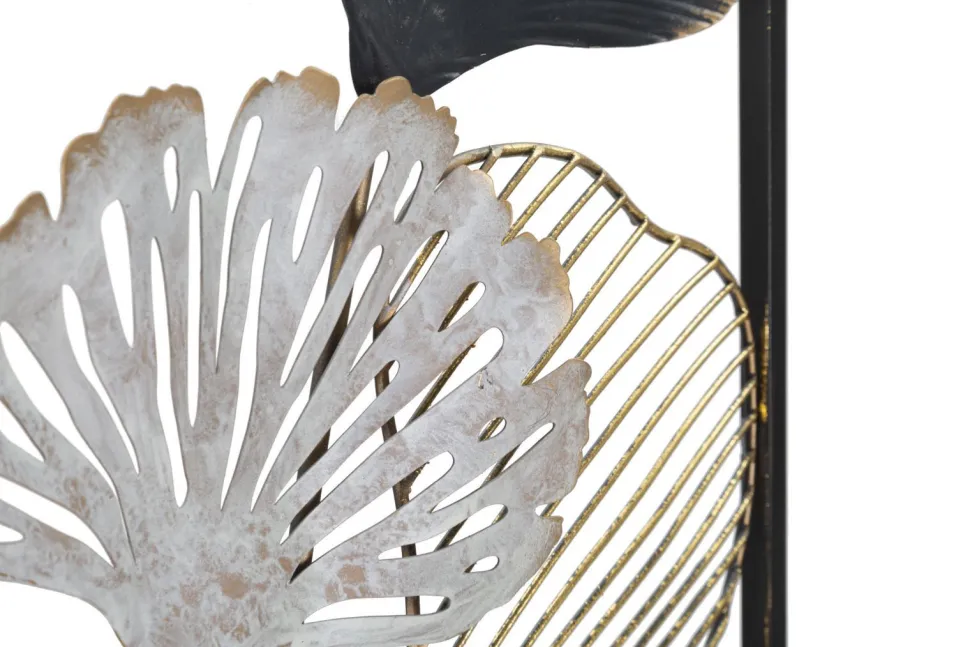 Panneau décoratif en métal motifs géométriques et floraux noir et doré