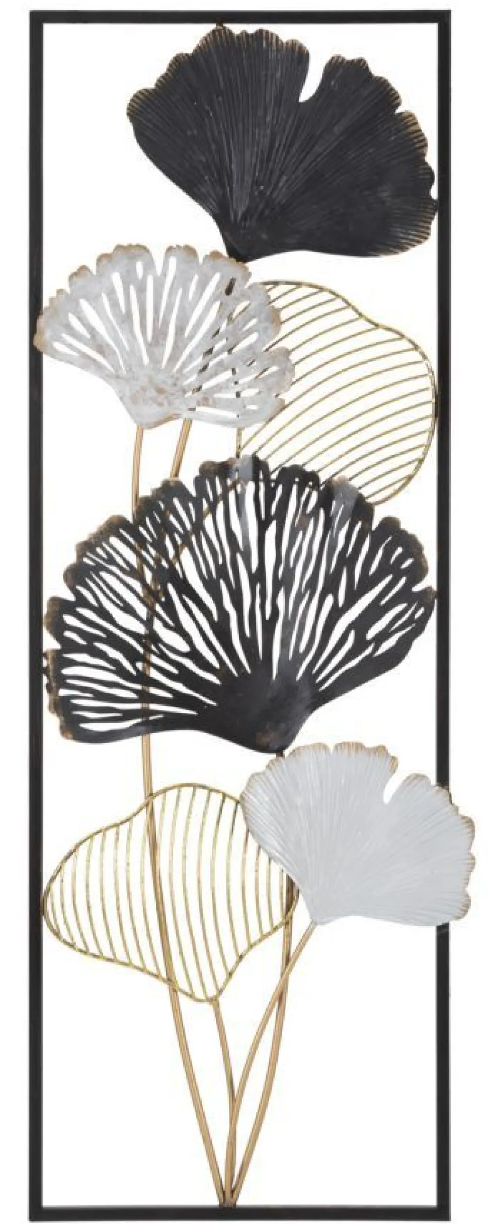 Panneau décoratif en métal motifs géométriques et floraux noir et doré