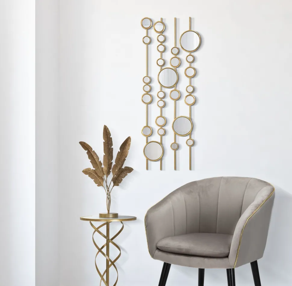 Panneau décoratif miroirs ronds doré
