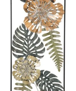 Panneau décoratif rectangulaire en métal motifs géométriques et floraux multicolores