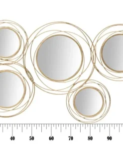 Panneau en métal doré avec cercles et miroirs