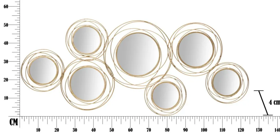 Panneau en métal doré avec cercles et miroirs