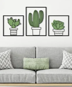 Panneau mural décoratif 3D Cactus métal ensemble 3 pcs