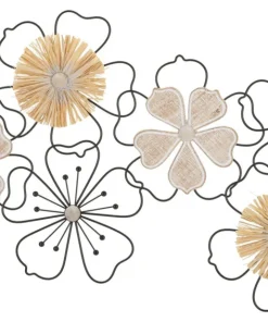 Panneau mural décoratif 3D fleurs métal et M.D.F noir marron