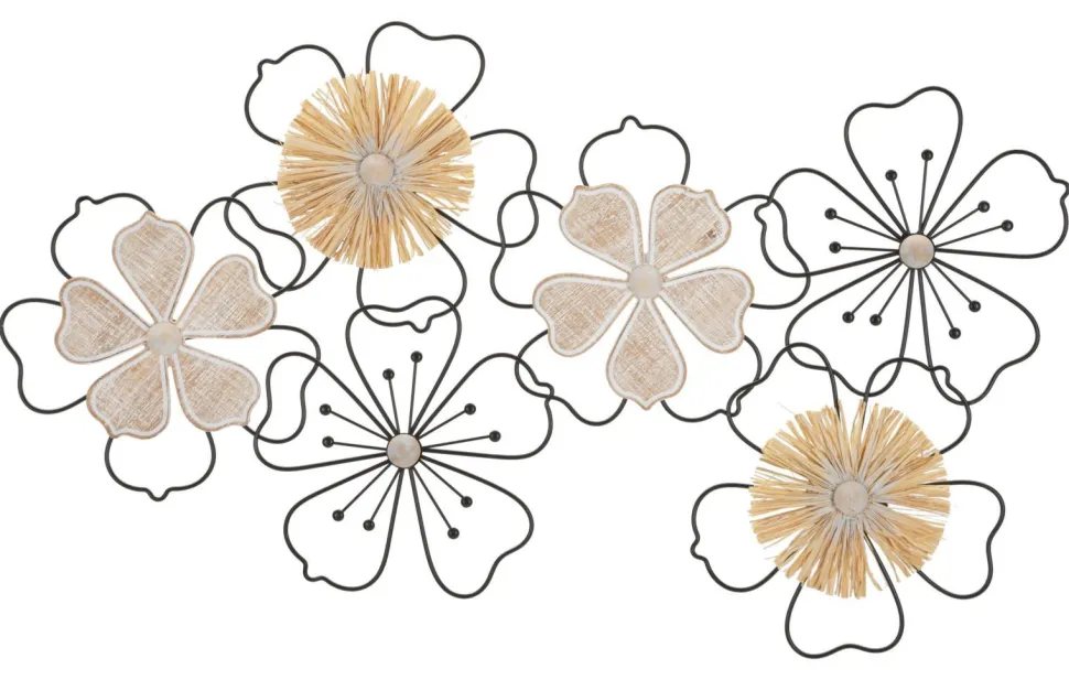 Panneau mural décoratif 3D fleurs métal et M.D.F noir marron