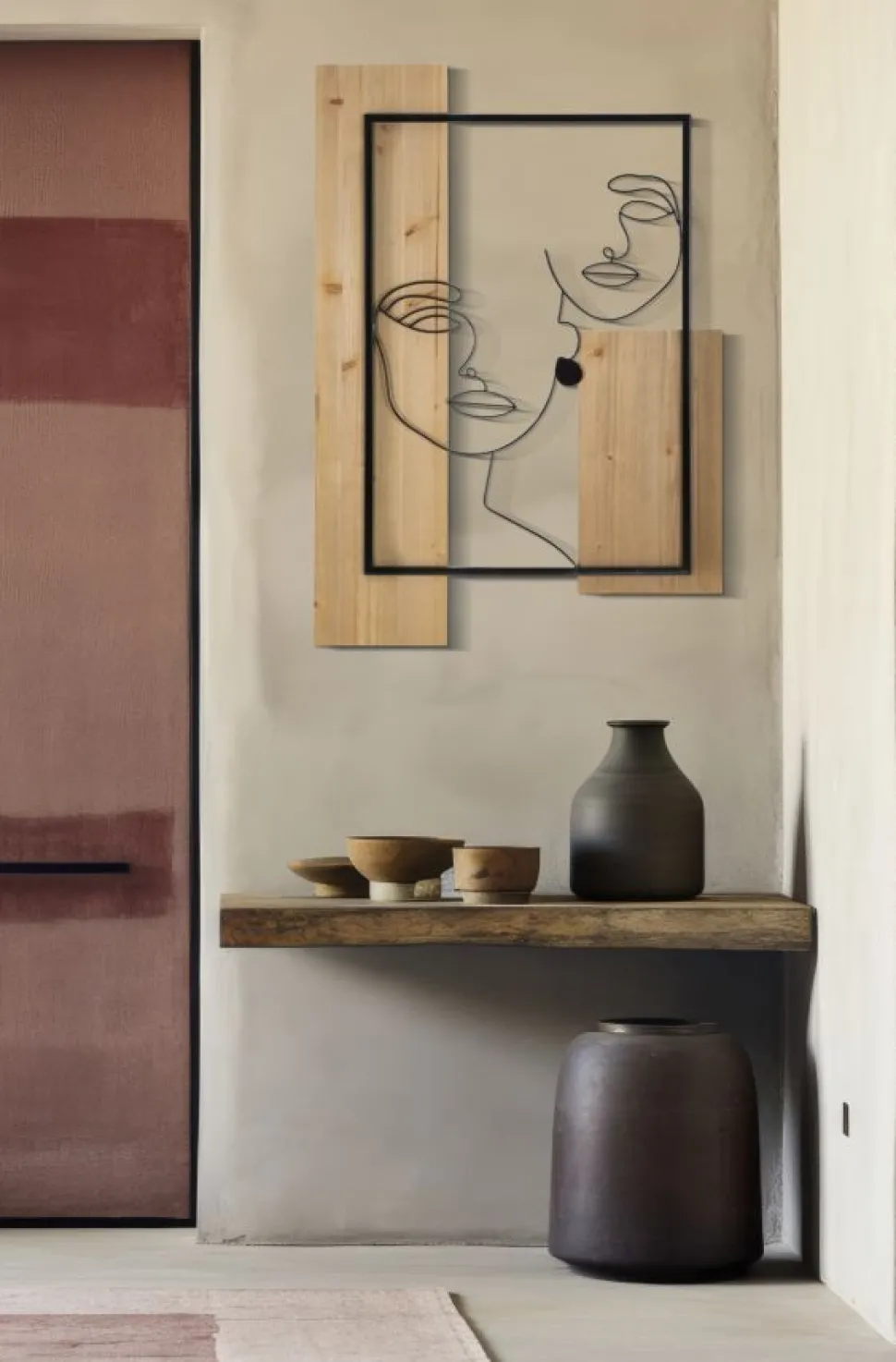 Panneau mural décoratif 3D en métal et bois noir marron