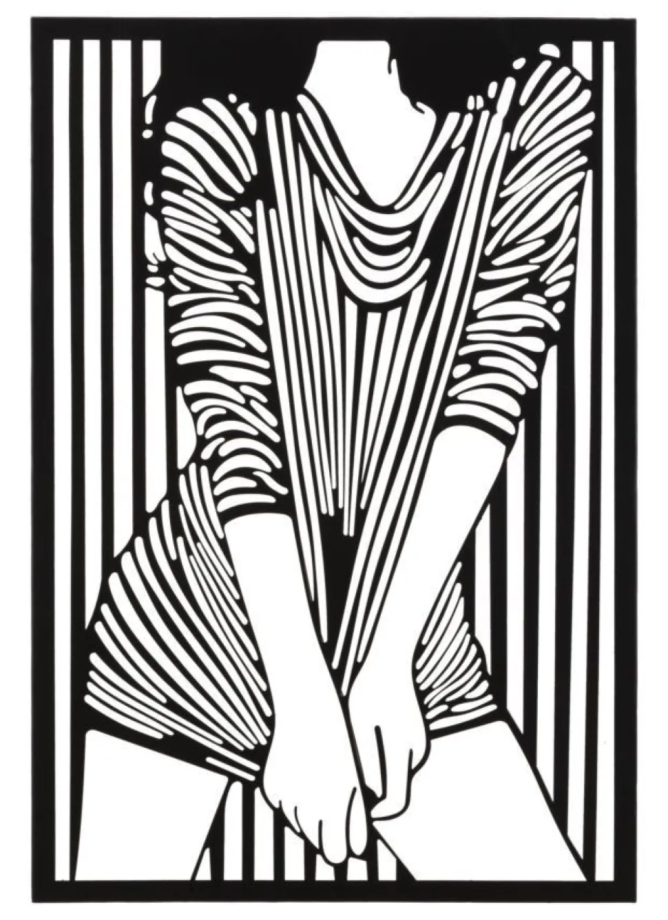 Panneau mural décoratif 3D Fer Noir silhouette féminine rayée