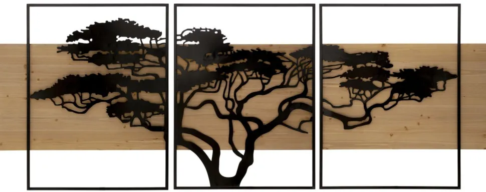 Panneau mural décoratif 3D set de 3 pcs métal et bois
