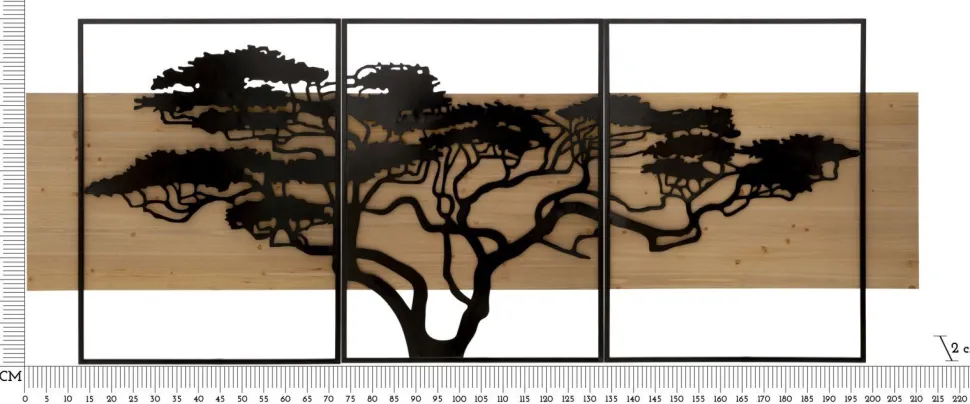 Panneau mural décoratif 3D set de 3 pcs métal et bois