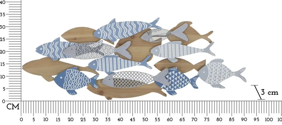 Panneau mural décoratif 3D Poissons Métal et Bois