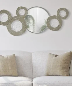 Panneau mural décoratif 3D en métal argenté avec miroir