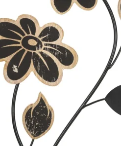 Panneau mural décoratif Girish en bois naturel et métal Noir