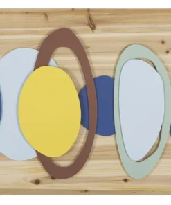 Panneau mural décoratif géométrique en métal et bois naturel multicolore