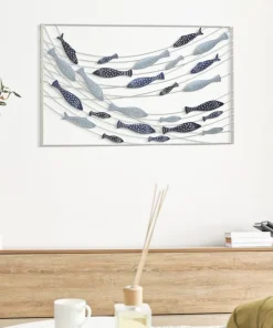 Panneau mural décoratif métal 3D poissons multicolores