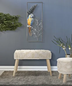 Panneau mural décoratif perroquet en métal 3D multicolore cadre fer